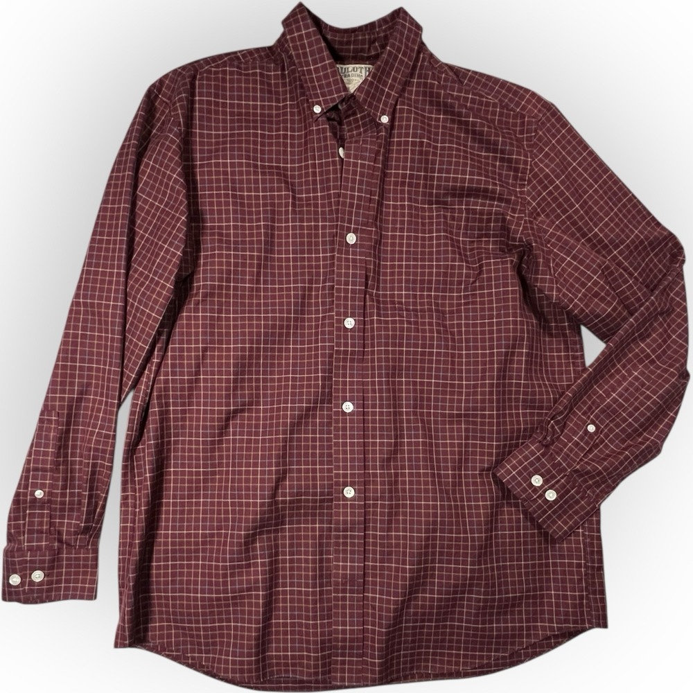 Duluth Trading Co Button Down Shirt Men's Lg Plaid Red Cotton Long Sleeve Office